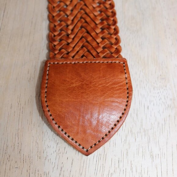 Chico's Moroccan Brown Leather Woven Belt Brass Silver Tone Buckle L - Picture 7 of 15